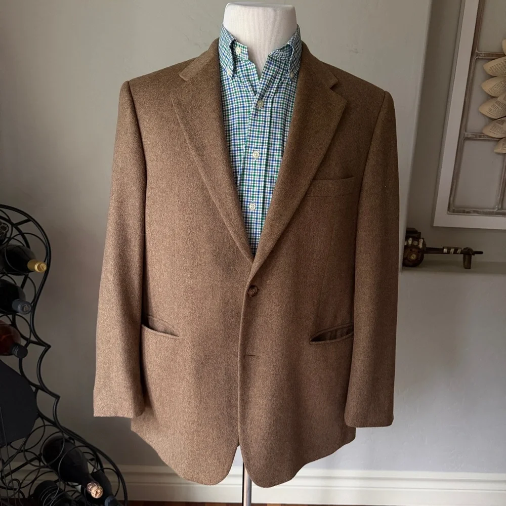 Stafford Executive Jacket Mens Brown 100% Camel Hair Two Buttons Blazer Size 42R